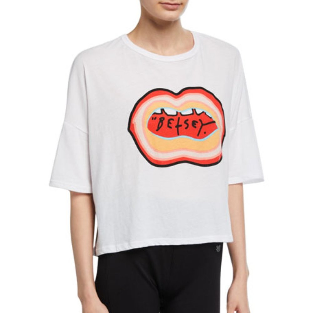 Betsey Johnson Lips Graphic Boyfriend Crop Tee
